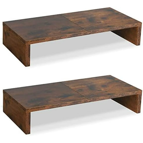 2 Pack Monitor Stand Riser-20 inch, Wooden Tabletop Shelf for TV/PC/Laptop/Printer, Rustic Brown Monitor Riser with Storage, Computer Stand Ergonomic Design
