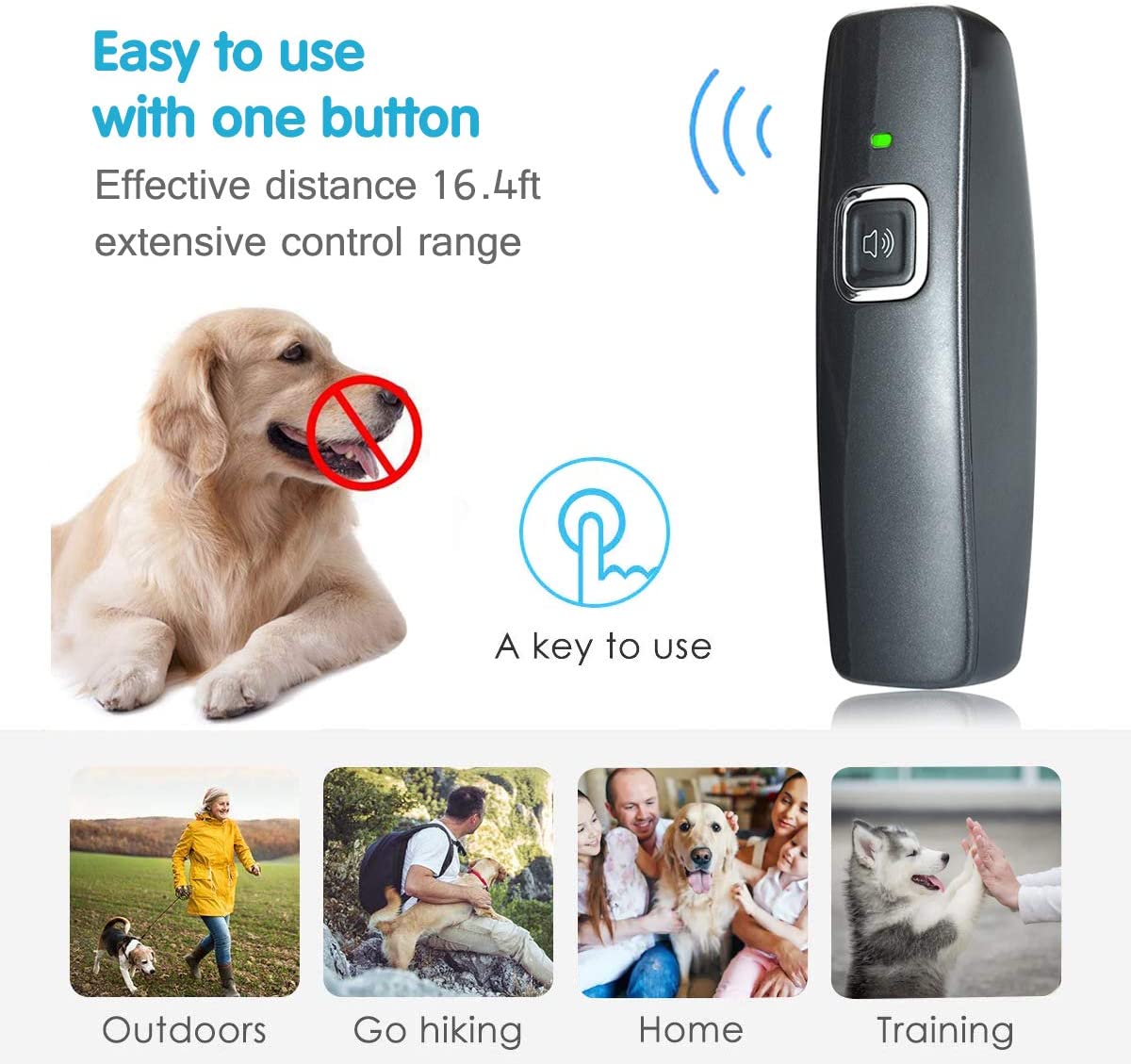 Dycsin Ultrasonic Dog Bark Deterrent Handheld Dog Training Device Outdoor Indoor 2 in 1 Anti Barking Device Rechargeable Variable Frequency Dog Barking Deterrent Devices