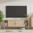 thumbnail image 3 of Rattan TV Stand for 75 Inch TV Boho TV Console Media Cabinet with Sliding Doors Farmhouse Television Stands TV Cabinet Solid Wood Legs Entertainment Center Media TV Console Table for Living Room, 3 of 8