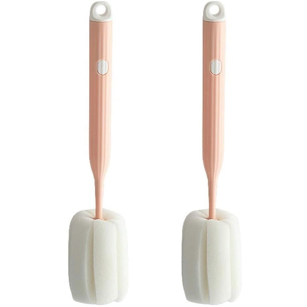 2 piezas Cepillo de esponja para biberones Suave y fácil de limpiar, el cepillo de esponja para biberones puede eliminar eficazmente los residuos de manchas en el fondo de la taza (cepillo rosa)