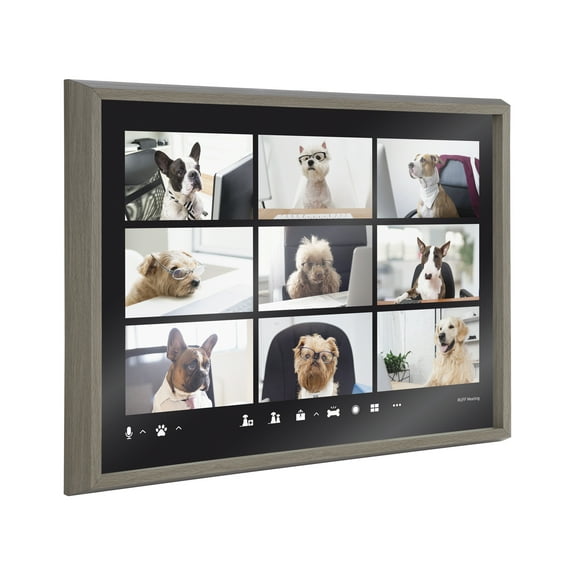 Kate and Laurel Blake Video Chat Dogs Framed Printed Glass Wall Art by The Creative Bunch Studio, 18x24 Gray, Adorable Animal Art for Wall