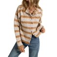 thumbnail image 2 of Women Waist Cinched Long Sleeve Stripe Knitted Cardigan Khaki S, 2 of 10