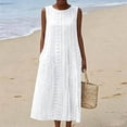 thumbnail image 2 of Women's Summer Dresses Sleeveless Round Neck Eyelet Embroidered A-Line Maxi Dress Breathable Vacation Boho Resort Sundress White S, 2 of 9