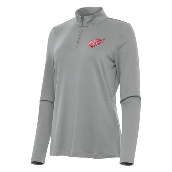 Women's Antigua Gray Detroit Red Wings Reprocess Quarter-Zip Top