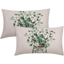 Spring Summer Sage Green Leaf Lumbar Pillow Covers 12X20 Inch Watercolor Eucalyptus Leaves Floral Vase Decorative Pillow Cases Set of 2 Farmhouse Home Decor for Sofa Couch Cushion Outdoor