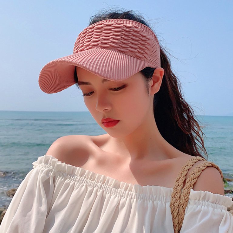 Women Visor Hats, Foldable Wide Brim Roll-up Beach Ponytail  display picture 3