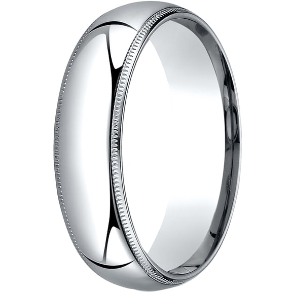 Mens 14K White Gold, 6mm Slightly Domed Comfort-Fit Wedding Band with Milgrain (sz 5.5)