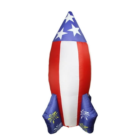 8' Inflatable Lighted Red, White and Blue Rocket Outdoor Decoration
