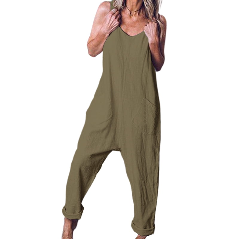 Womens Solid Color Backless Sleeveless Wide Long Loose Pants Jumpsuit Rompers Licoers Women Romper 