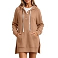 thumbnail image 2 of SYwaren Longline Sweatshirt for Women Hoodie Button Drawstring Pullover Side Slit Pockets Solid Color Tops, 2 of 9
