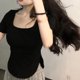 thumbnail image 2 of Blusa de cuello cuadrado Nikou camiseta de manga corta básica sin costuras, 2 of 5