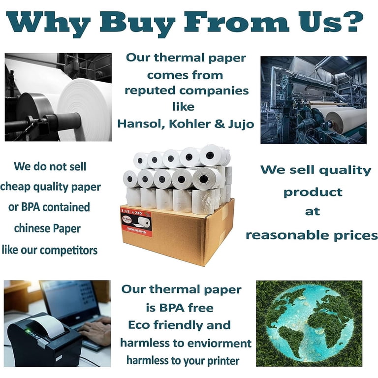 10 Rolls Thermal Receipt Paper – 3 1/8" X 230' BPA-Free For Clover, Square, & More POS Systems