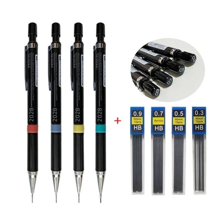 4 Pcs Mechanical Pencils Set 0.3/0.5/0.7/0.9mm Sketching Pencils Metal Automatic Pencils Drawing Pencils for Drawing