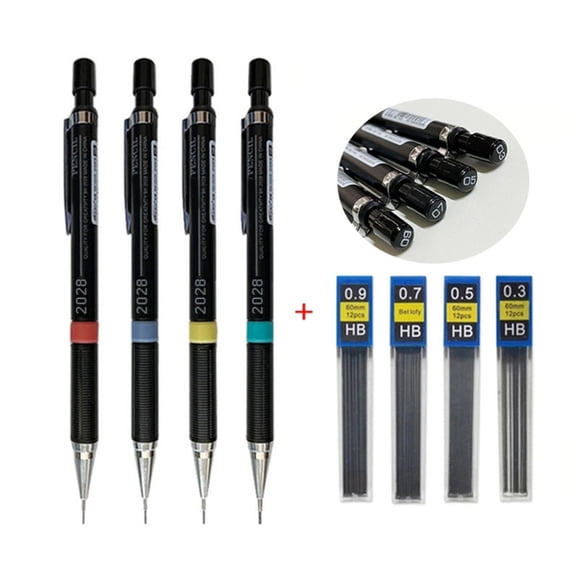 4 Pcs Mechanical Pencils Set 0.3/0.5/0.7/0.9mm Sketching Pencils Metal Automatic Pencils Drawing Pencils for Drawing