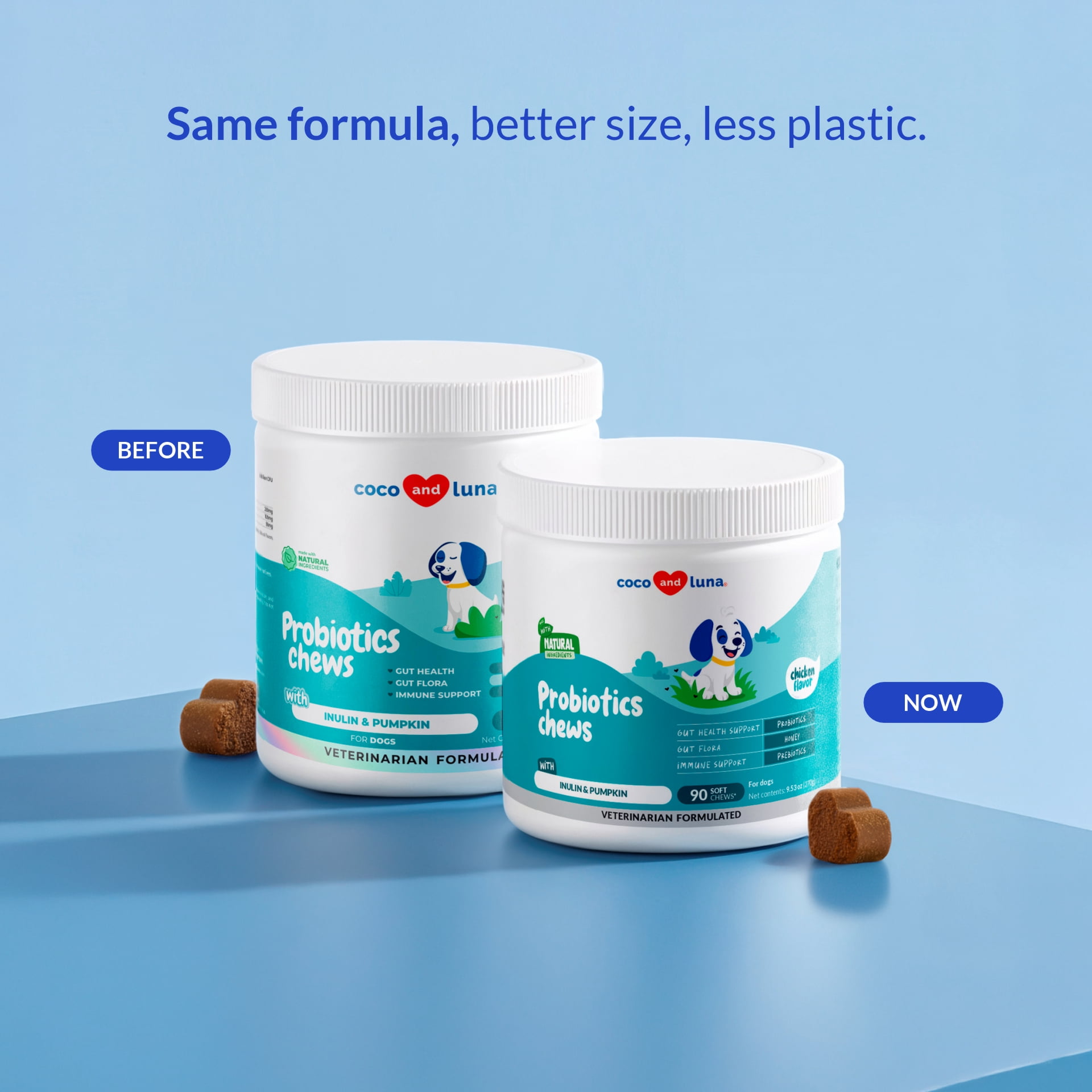 Coco and Luna Probiotics for Dogs - 90 Soft Chews - Diarrhea & Gas Support for Dogs - with Honey, Pumpkin and Prebiotics for Dog Allergies, Bad Dog Breath & Constipation Support