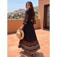 thumbnail image 6 of Women's Boho Embroidered Maxi Dress Long Sleeve V Neck Floral Printed Belted Swing Vacation Dress, 6 of 10