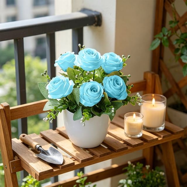 Rosa Artificial En Maceta: Arreglo Floral Artificial Realista En Maceta Blanca para Centro de Mesa En El Hogar, Oficina, Sala de Estar y Decoración de Bodas.