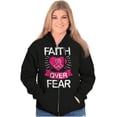 thumbnail image 5 of Faith Over Fear Breast Cancer Ribbon Zip Hoodie Sweatshirt Women Brisco Brands S, 5 of 6