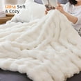 thumbnail image 3 of Faux Fur Throw Blanket for Couch – Cream White Fluffy Cozy Rabbit Fleece, Plush Soft Bubble Blanket for Sofa & Bed, for Mom, Warm Fuzzy Home Room Decor Throw 50" x 60", 3 of 8
