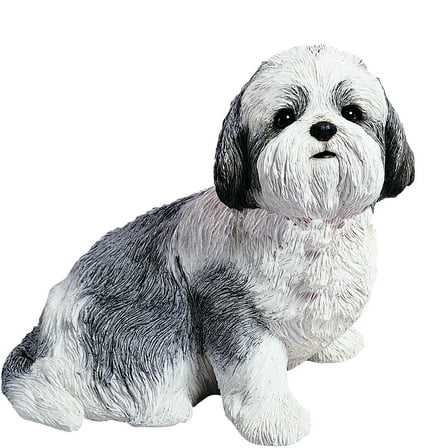 Sandicast "Life Size" Sitting Silver & White Shih Tzu Dog Sculpture