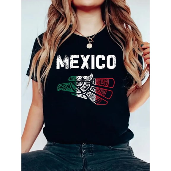 100% Cotton Mexico Vintage Mexican Flag Pride Hecho en Mexico Jersey T-Shirt Women's Graphic Tee Casual Tops