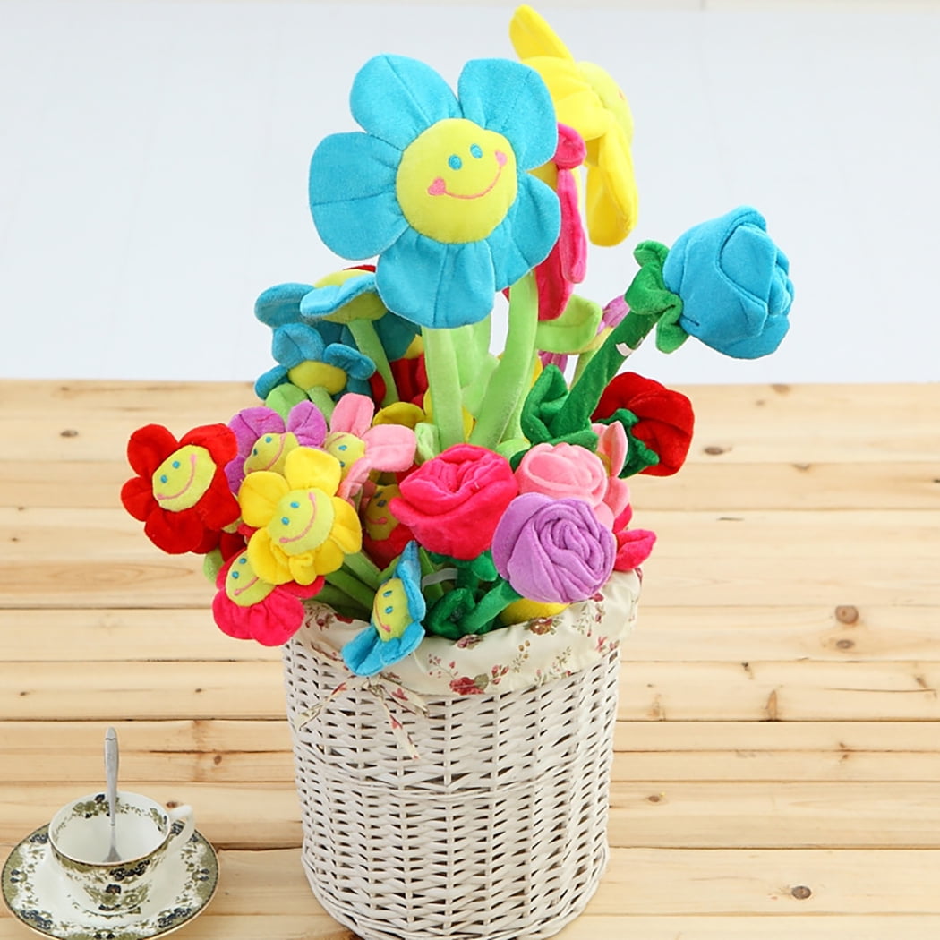 8PCS Plush Flowers Decorative Sunflower Rose Flower Plush Toys