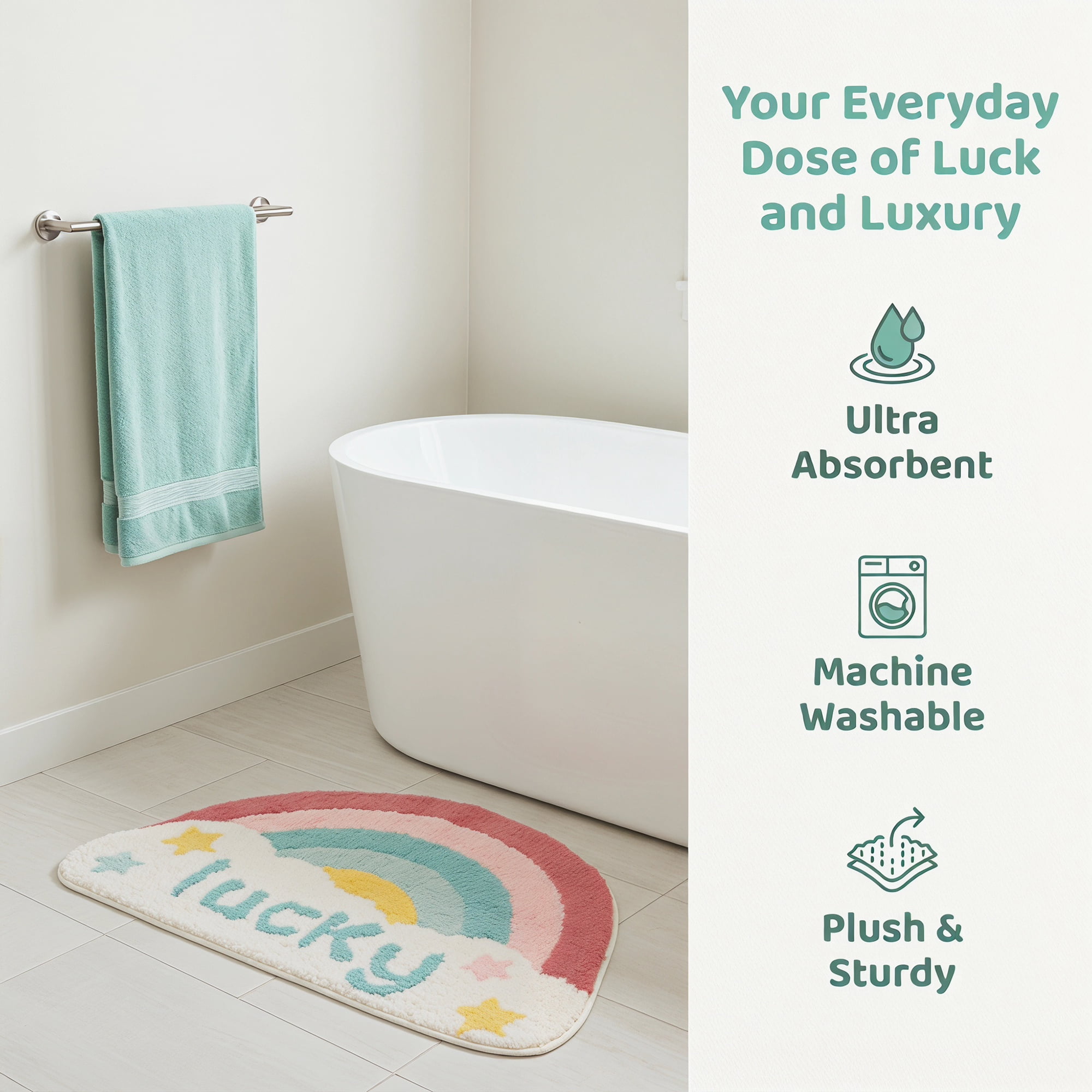 Unique Bargains Printed Rug Ultra Soft Absorbent Plush Bath Mat Rainbow Pattern 30" x 18"