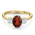 thumbnail image 3 of Gem Stone King 2.00 Ct Oval Red Garnet Sky Blue Aquamarine 18K Yellow Gold Plated Silver Ring, 3 of 6