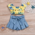 thumbnail image 4 of IROINNID Toddler Girl's Floral Print Tops Denim Ruffled Bow Shorts Outfits Set, 4 of 9