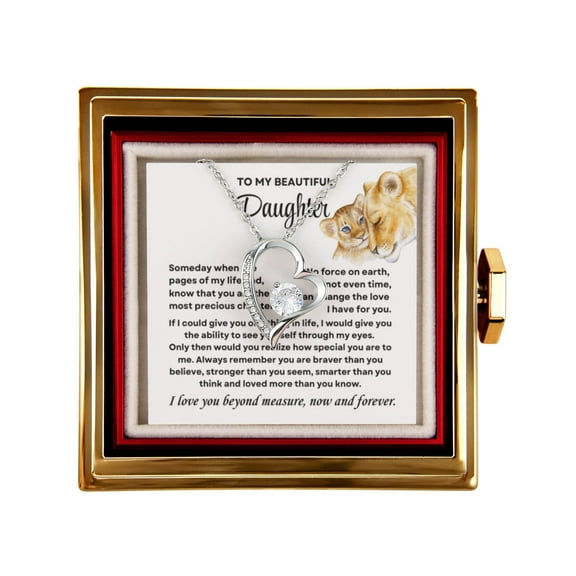 Daughter Necklace from Mom, Forever Love Pendant with Rotating Rose Box, Gift for Birthday, Valentines Day, Graduation, Christmas