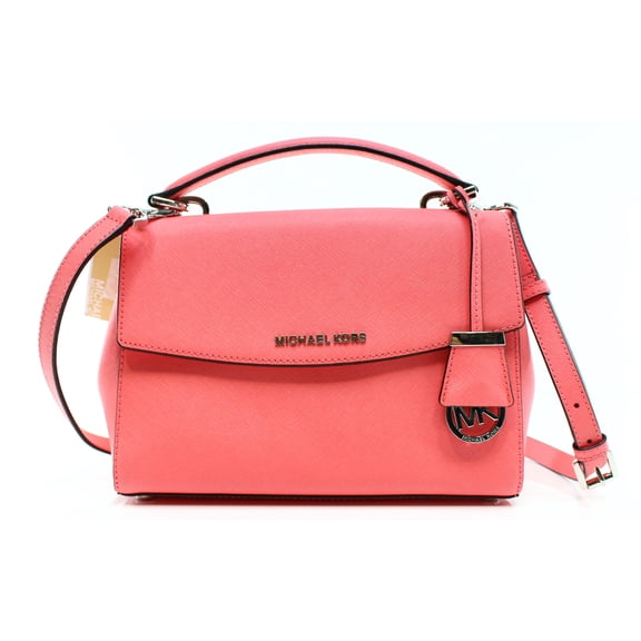 Michael Kors NEW Pink Coral Silver Ava Top Handle Satchel Leather