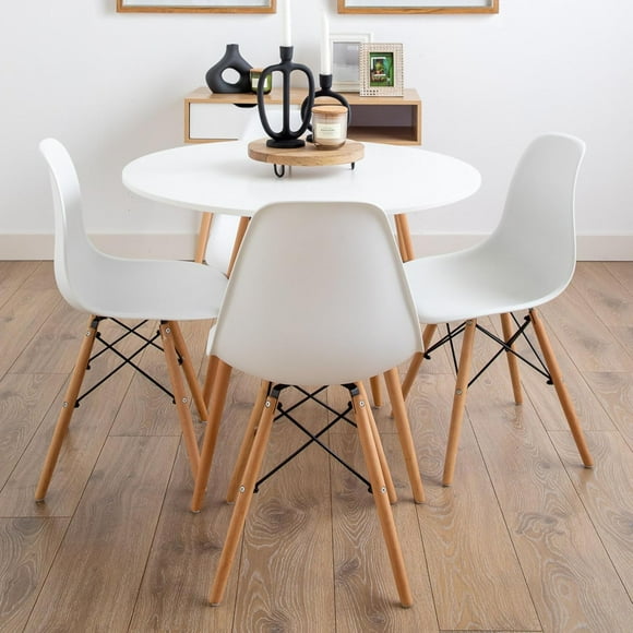 Aykah Dining Table Set for 4 Featuring White Top Kitchen Table with 4 Dining Chairs, White (Set of 4)