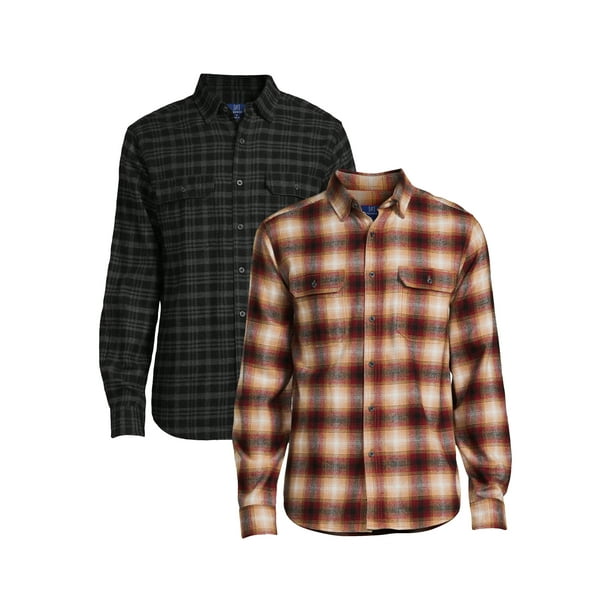 George Men's Long Sleeve Flannel Shirt, 2-Pack - Walmart.com