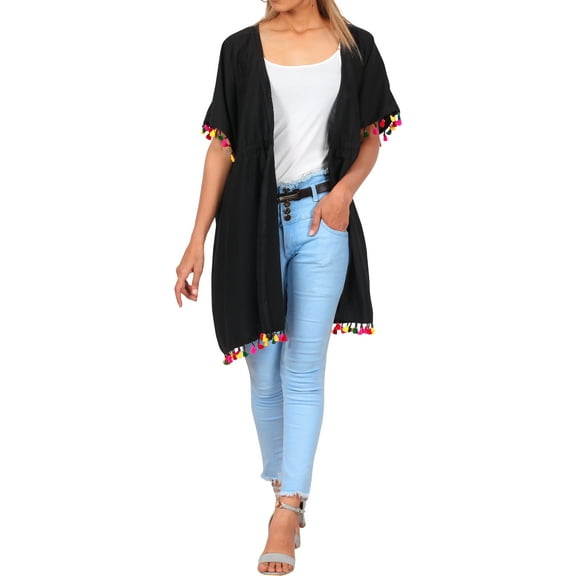 HAPPY BAY Women's Summer Beach Front Open Slouchy Kimono Beachwear Duster Cardigans 2X-3X Charcoal_AB811