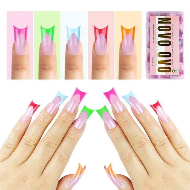 Nail Tips NOVO OVO, patas de pato con punta francesa, 150 unidades
