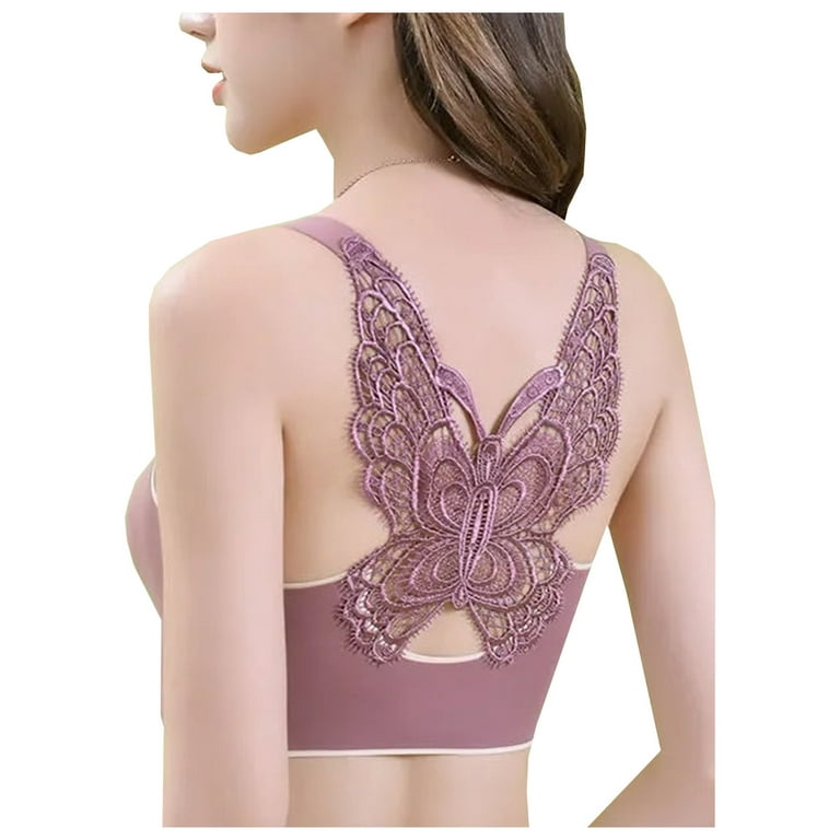 RYRJJ 3 Pack Bras for Women Plus Size Wire-Free Push Up Bra Seamless Lace  Butterfly Back Bra Adjustable Straps Sports Yoga Bralette Top