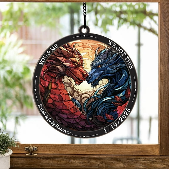 Personalized Couple Dragon Acrylic Suncatcher, Dragon Couple Ornament, Anniversary Gifts For Couples, Christmas Gift Decoration