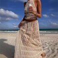 thumbnail image 3 of Vestido blanco fruncido con espalda descubierta para mujer, conjunto de 2 piezas, falda larga con cuello colgante, Top Sexy con tirantes, maxifalda con pliegues y cordones, 3 of 5