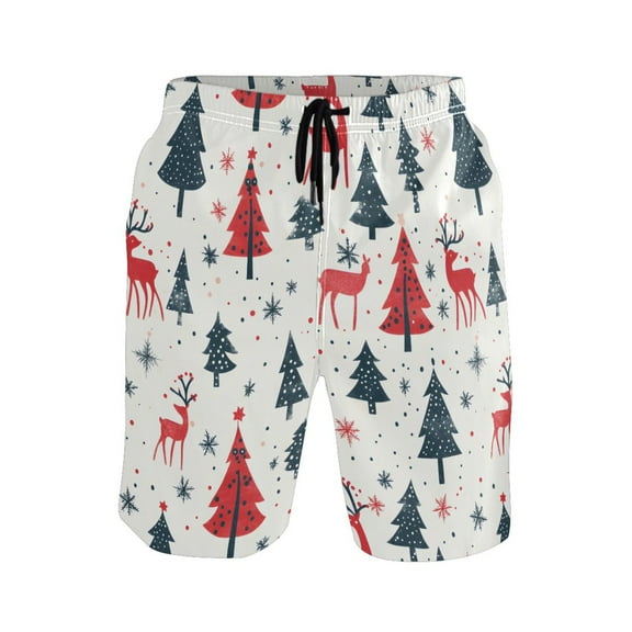 joogoo Men's Swim Trunks Christmas Tree Reindeer Beach Shorts with Pockets M