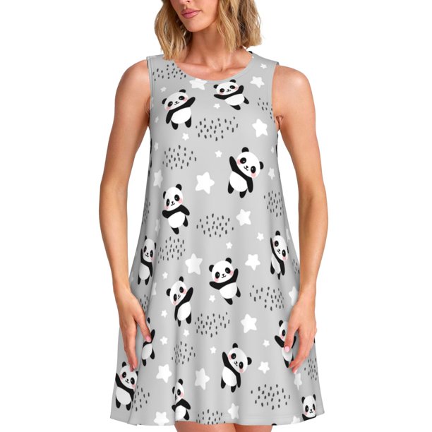Balery Pandas Between Clouds and Stars Vestidos de verano para mujer con estampado: vestido holgado sin mangas, vestido playero informal y cómodo para días calurosos.