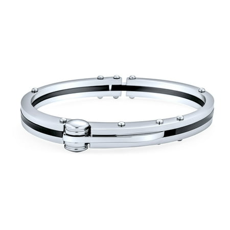 Bling Jewelry Mens Biker Handcuff Bracelet Men Black Silver Stainless Steel