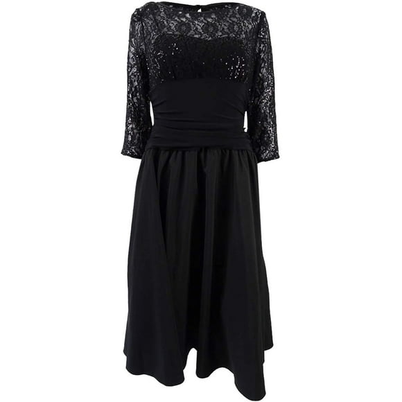 Jessica Howard Womens Petites Lace Sequined Party Dress Black 10P