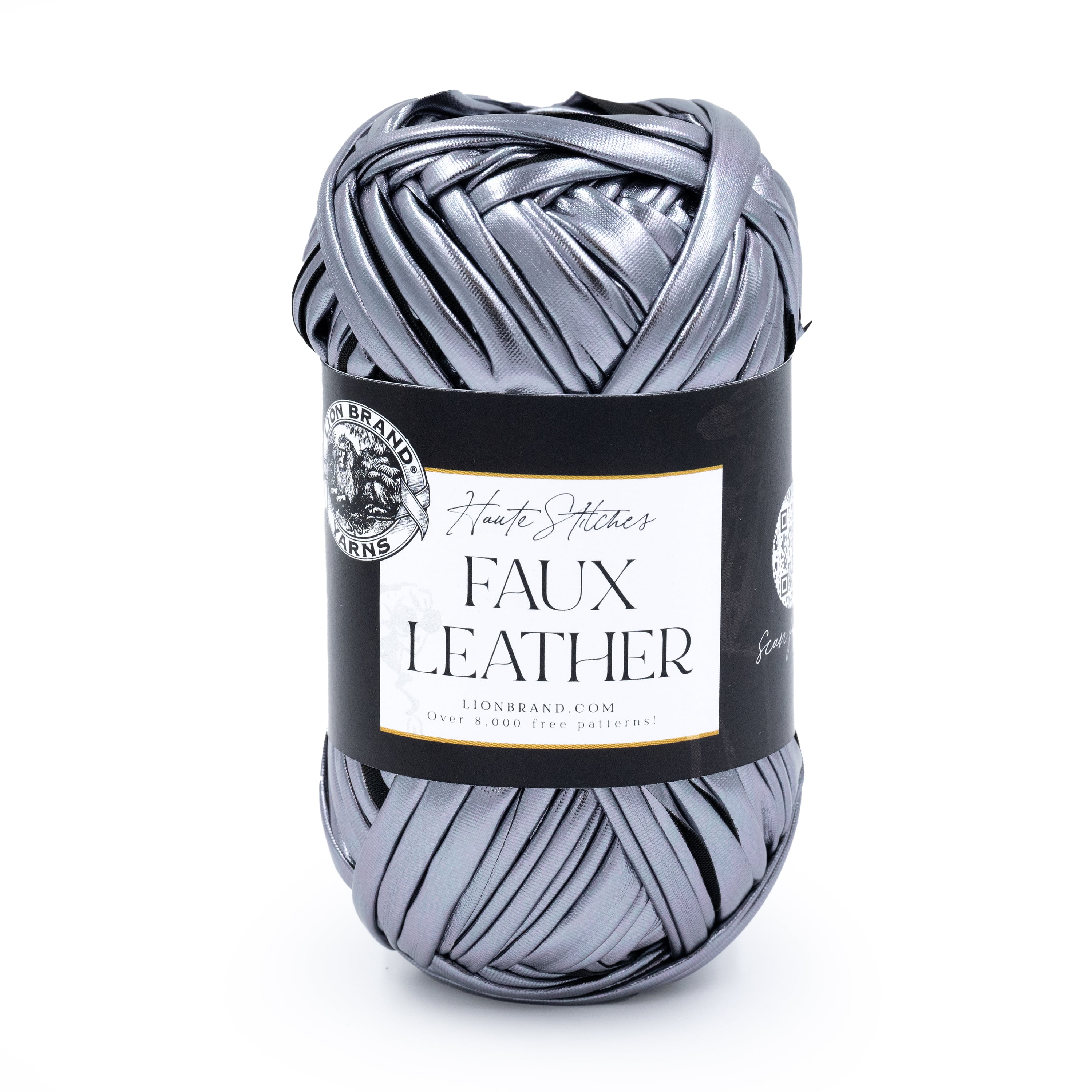 Lion Brand Haute Stitches Faux Leather Yarn Silver Fox #6 Super Bulky Yarn 120g/ 36m, 1-CT