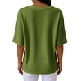 thumbnail image 3 of Elbow Length Tops Women Dressy Waffle Knit Crew Neck T Shirts Trendy Summer Loose Cute Blouses Half Sleeve Basic Tees Army Green M, 3 of 4