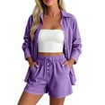 thumbnail image 6 of GUACER Two Piece Sets for Women Summer Striped Long Sleeve Button Shirts and Drawstring Waist Shorts Casual Outfits, 6 of 8