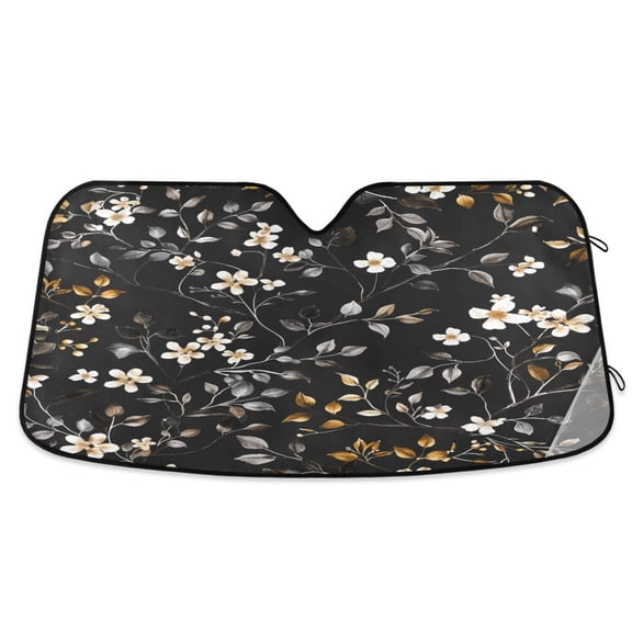 ALAZA Flower on Black Windshield Sun Shade Car Foldable Sun Visor Block UV Rays Protector 55"x27.6"
