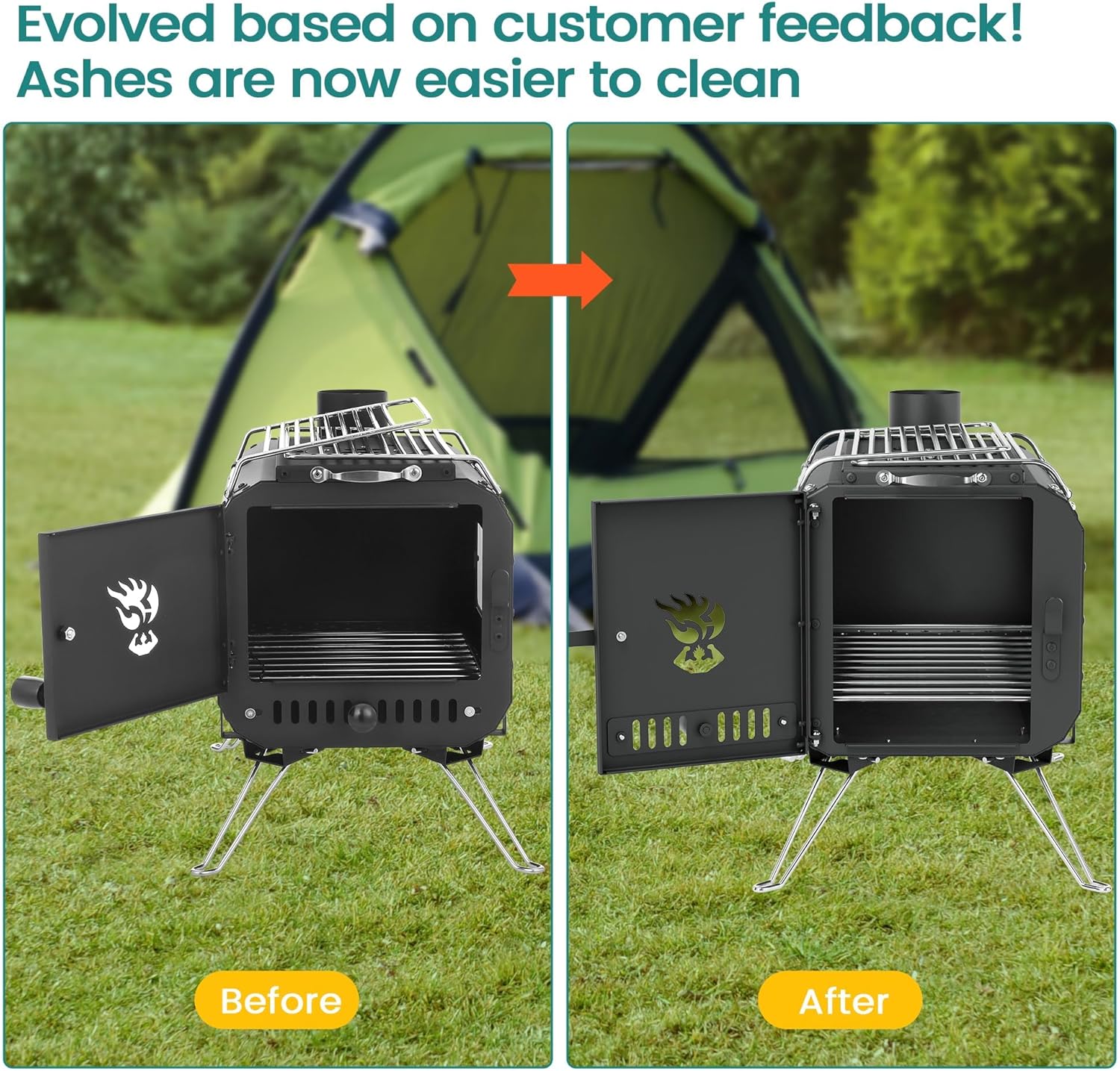 Garvee Outdoor Portable Wood Burning Stove for Camping – Cast Iron Tent Stove with Chimney Pipes & Viewing Glass, Tent Heater for Ice Fishing, Cookouts, Hiking & Travel