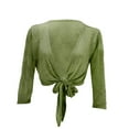 thumbnail image 5 of WTXUE 3/4 Length Sleeve Womens Tops Lightweight Cardigans Cotton Linen Cropped Cardigan Sweater Tie Front Short Shawl Tops Womens Loose Tops Plus Size Blouses Exercise Tops for Women Army Green L, 5 of 5