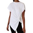 thumbnail image 3 of TYGHBN Women Summer Solid Color Top Knotted Asymmetrical Round Neck Knotted Short Sleeve T Shirt Short Sleeve T Shirt Ladies Long Sleeve T Shirts Long Sleeve T Shirt Tee Shirks for Women Burnout Tee, 3 of 8