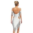 thumbnail image 2 of SiiRoh Women's Glittery Latin Dance Dress Asymmetrical Tassel Mini Dress Rumba Salsa Ballroom Dancewear Ivory XXL, 2 of 5